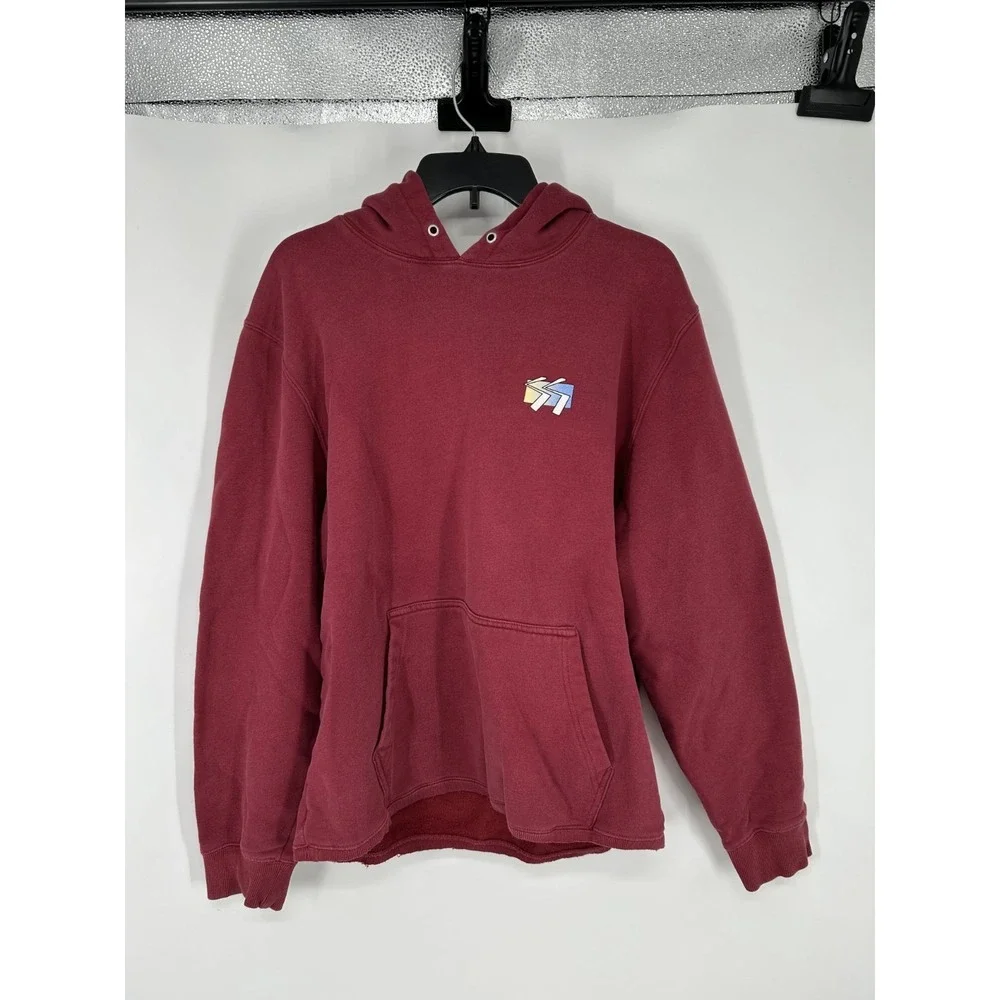 Stussy‎ Hoodie Mens Large Maroon Burgundy SS Cube Logo Fleece Sweatshirt Graphic